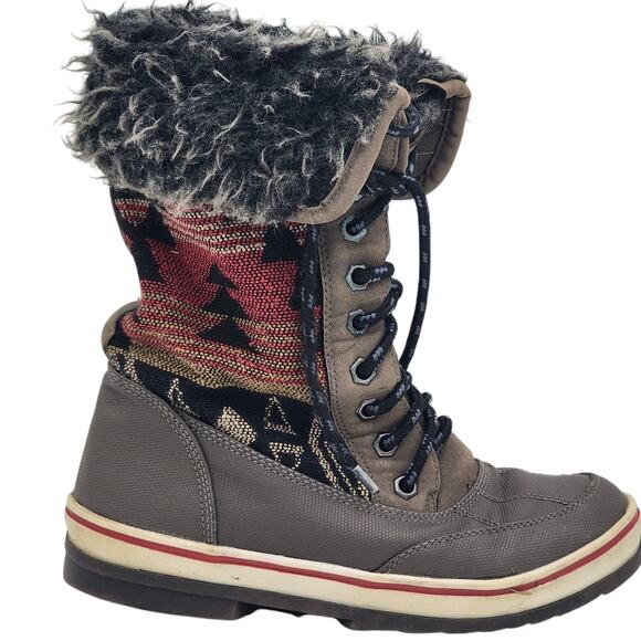Aztec Print Snow Boots Warm Faux Fur Women Size 6/7 Boho Cozy Winter W22750 - Picture 1 of 16